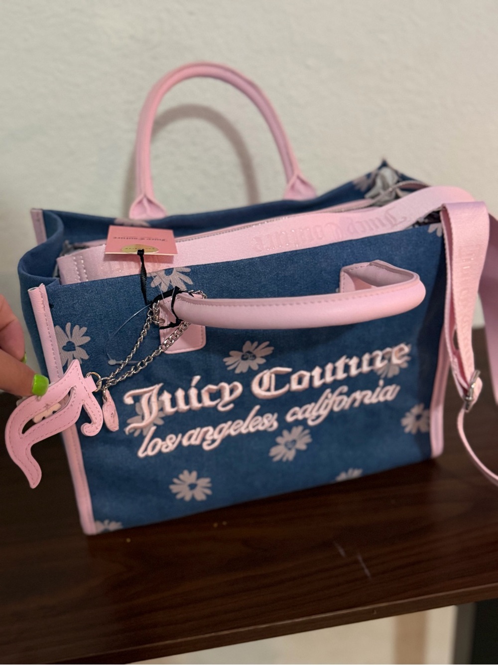 Juicy Couture Pink & Navy Floral Logo Tote